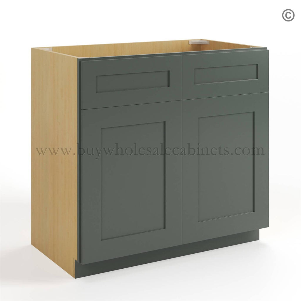 Green Shaker Double Vanity Sink Base Cabinet