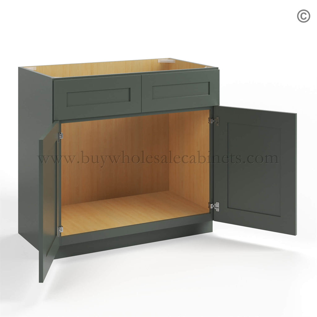 Green Shaker Double Vanity Sink Base Cabinet