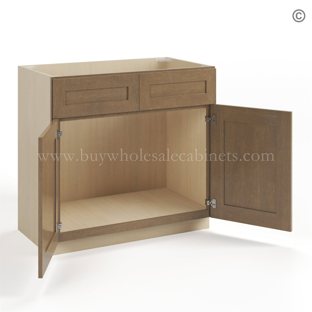 Rustic Wood Shaker Double Vanity Sink Base Cabinet