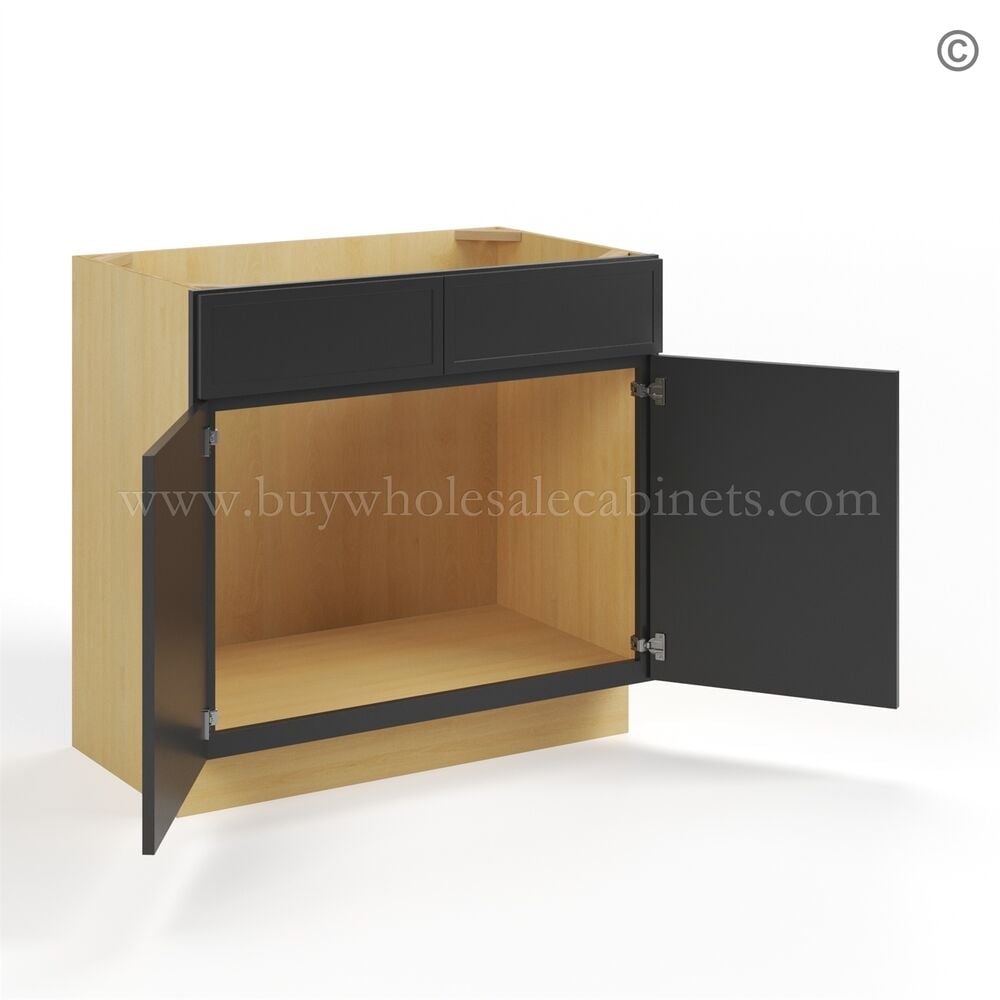 Slim Black Shaker Sink Base With Double Doors