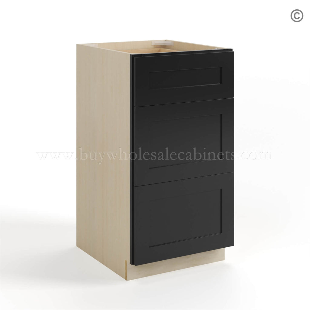 Black Shaker Vanity Three Drawer Base Cabinet