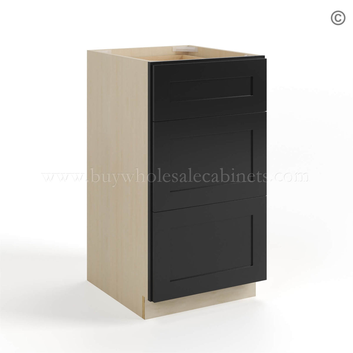 Black Shaker Vanity Three Drawer Base Cabinet