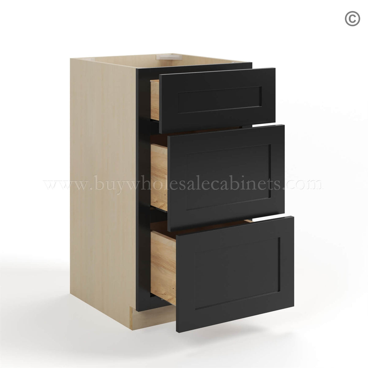 Black Shaker Vanity Three Drawer Base Cabinet