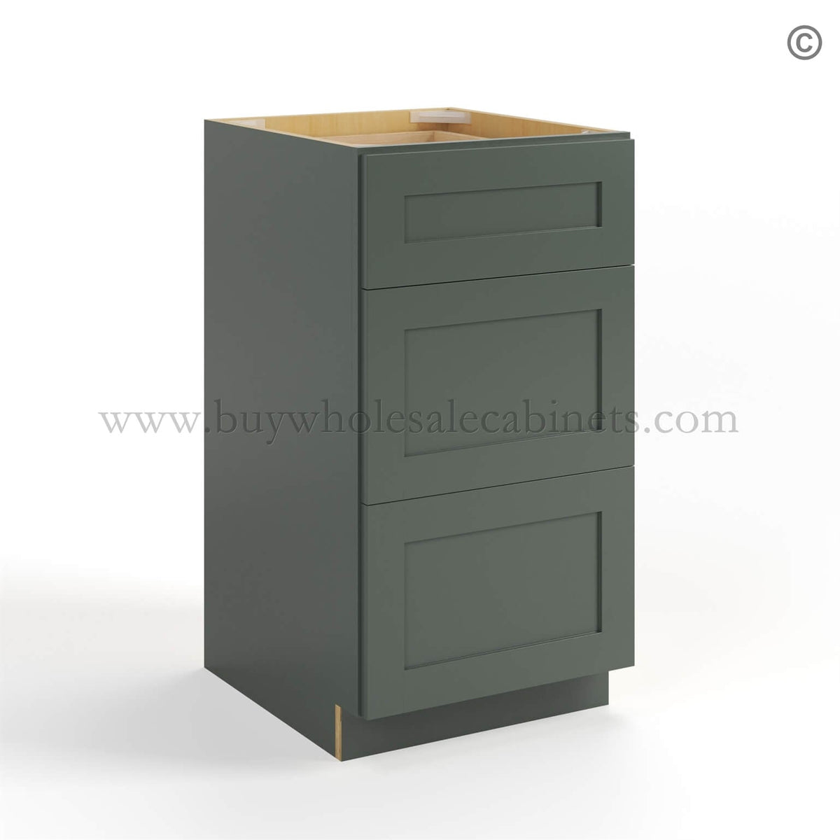 Green Shaker Vanity Three Drawer Base Cabinet
