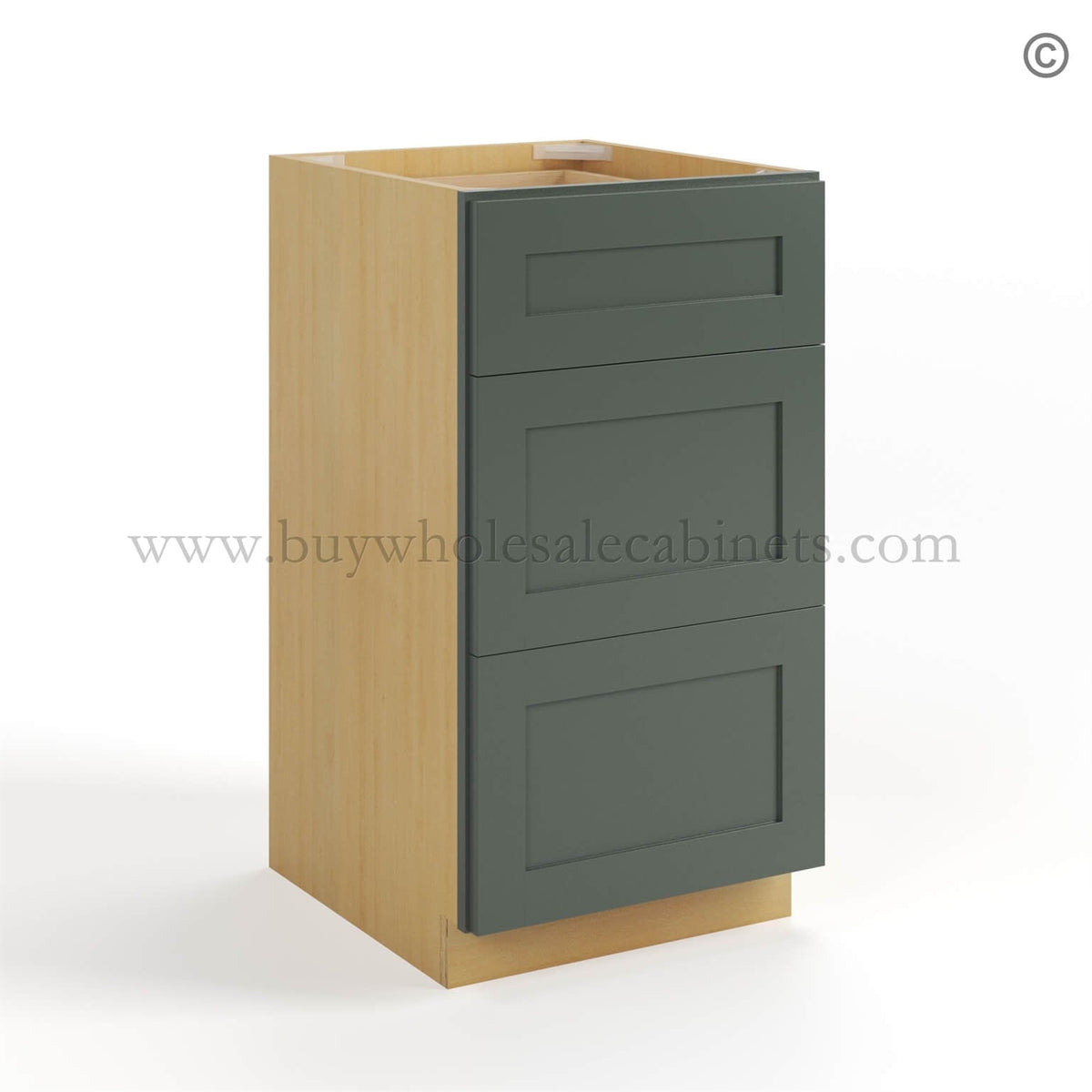 Green Shaker Vanity Three Drawer Base Cabinet