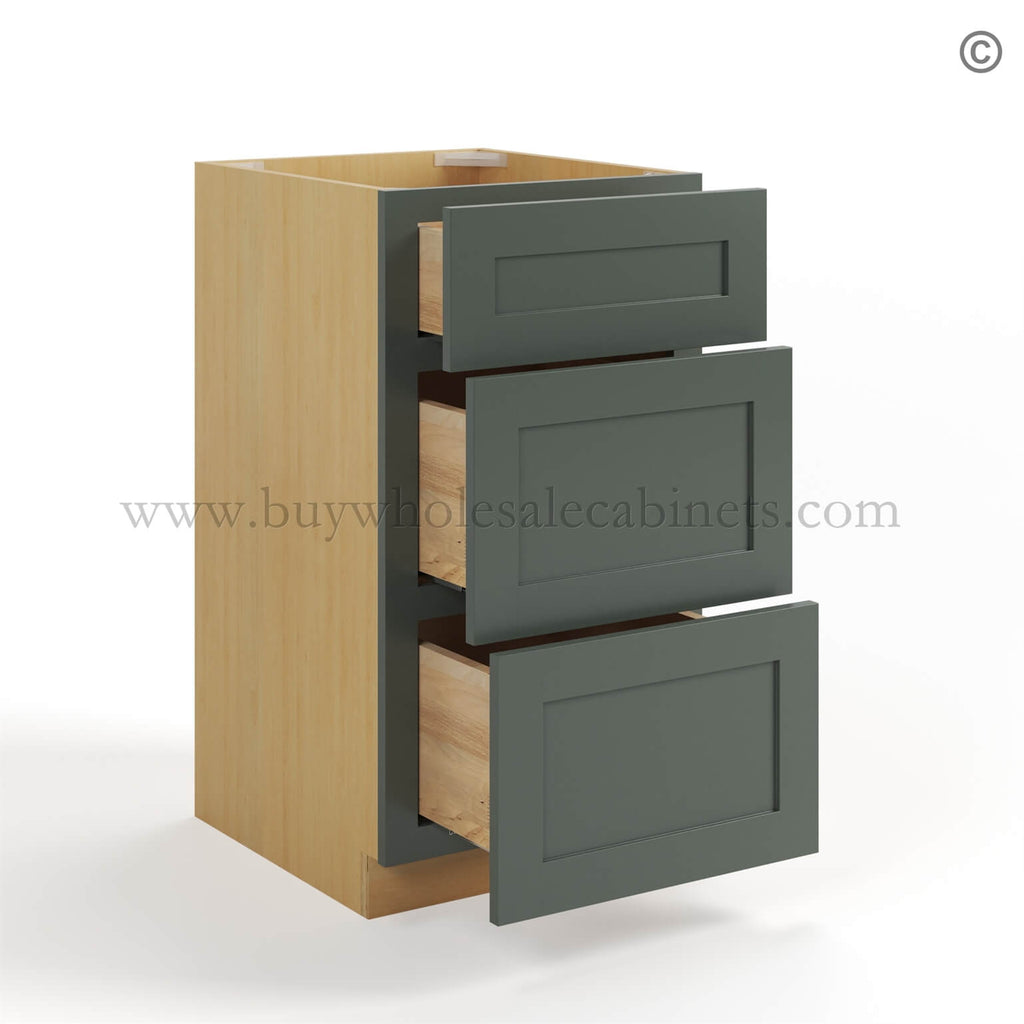 Green Shaker Vanity Three Drawer Base Cabinet