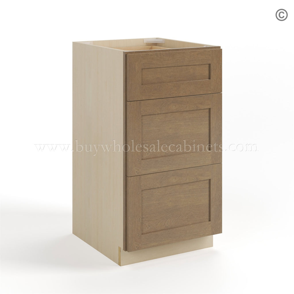 Rustic Wood Shaker Vanity Three Drawer Base Cabinet