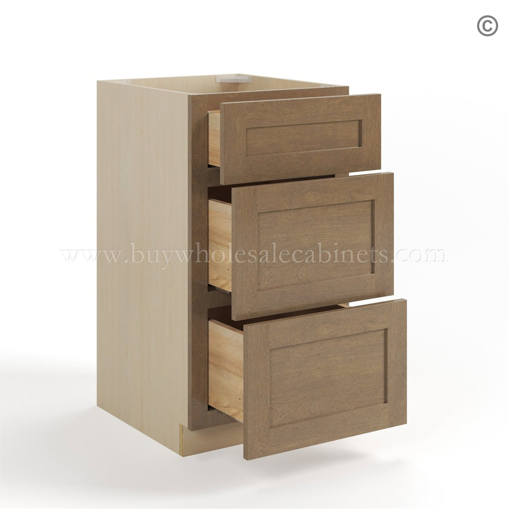 Rustic Wood Shaker Vanity Three Drawer Base Cabinet