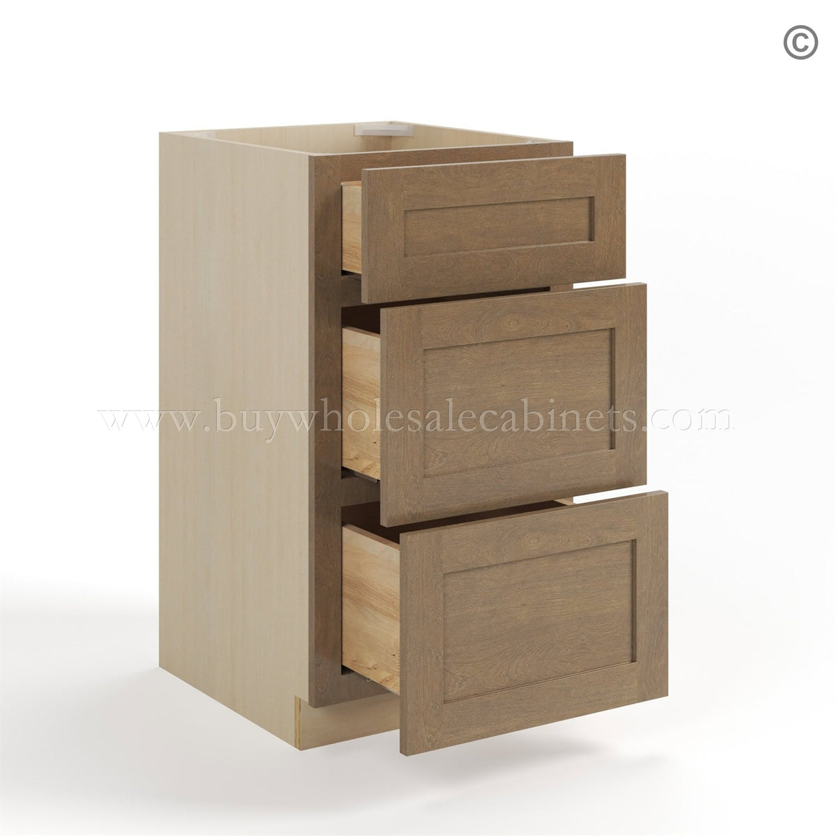 Rustic Wood Shaker Vanity Three Drawer Base Cabinet