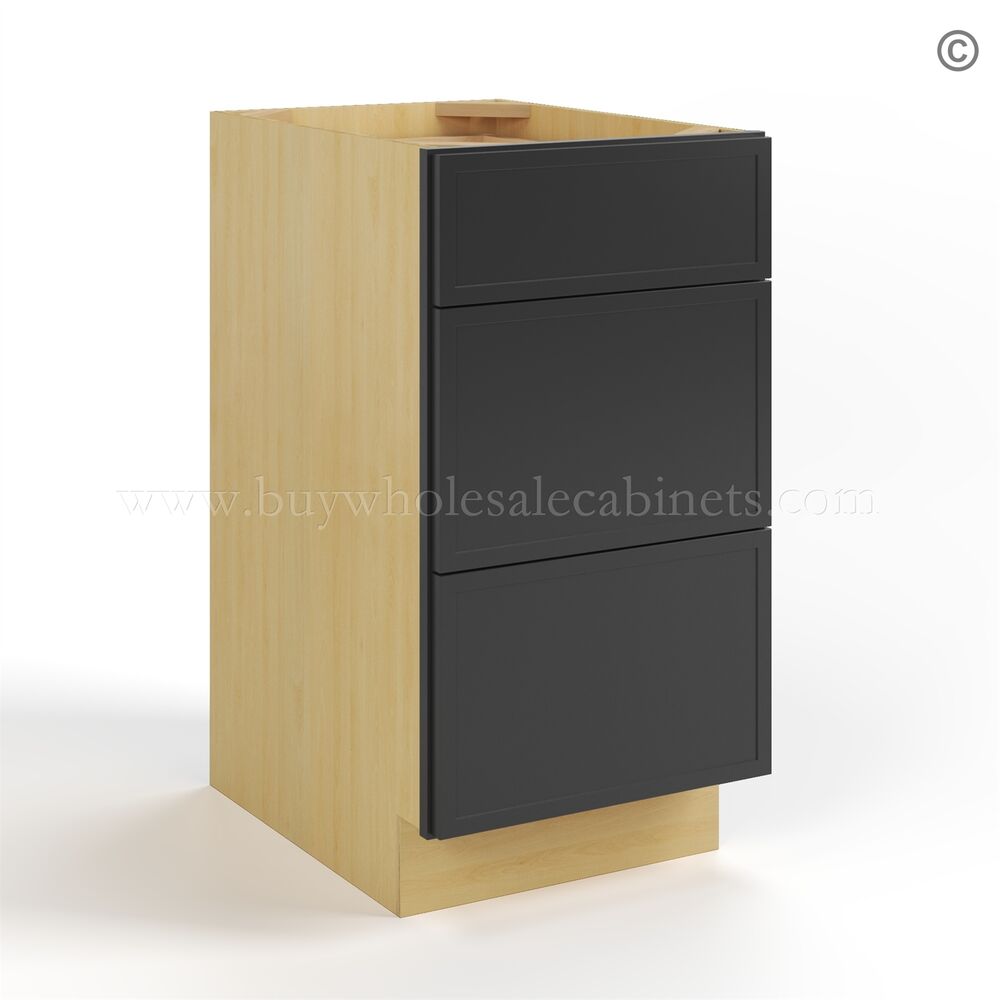 Slim Black Shaker Vanity Three Drawer Base Cabinet