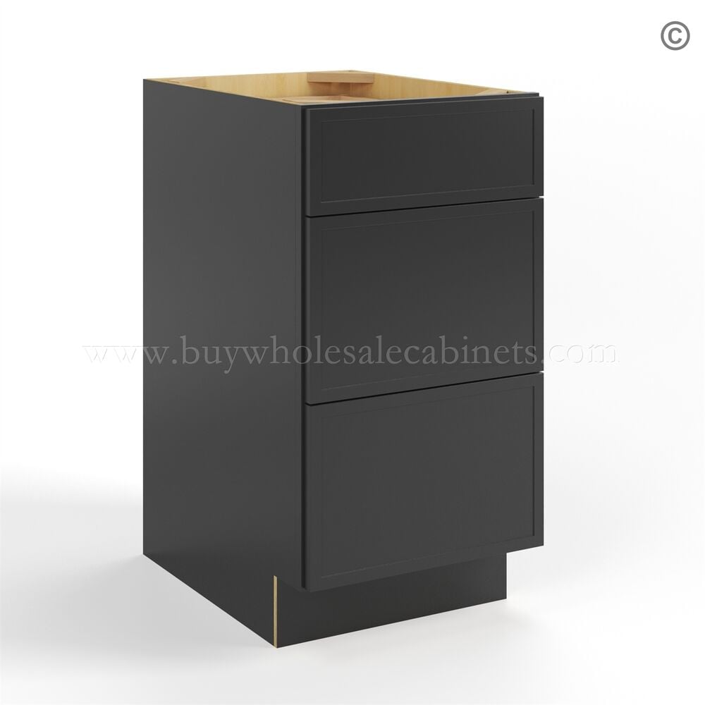 Slim Black Shaker Vanity Three Drawer Base Cabinet