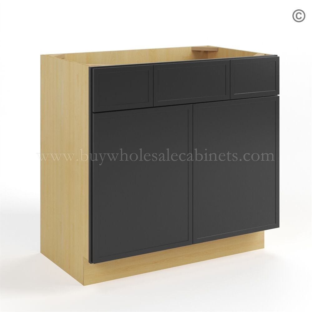 Slim Black Shaker Vanity Sink Drawer Base Cabinet