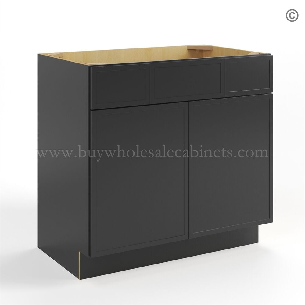 Slim Black Shaker Vanity Sink Drawer Base Cabinet