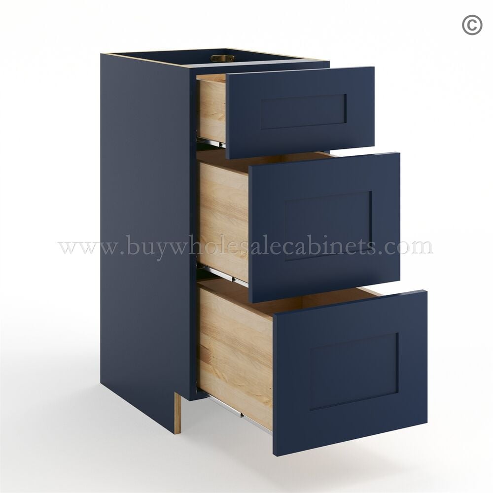 Frameless Oxford Blue Vanity Base Drawer Cabinet – 3 Drawers