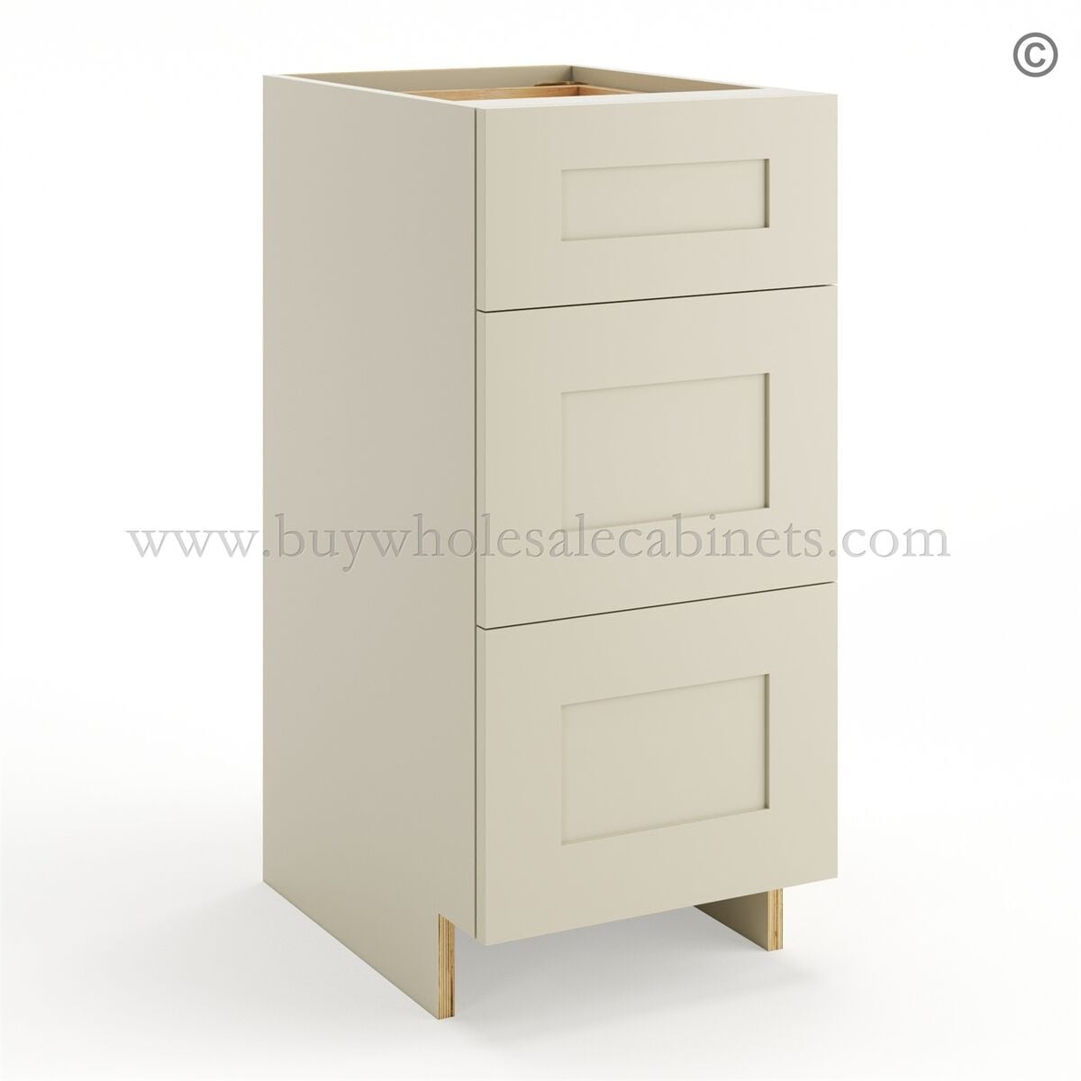 Frameless Ivory White Vanity Base Drawer Cabinet – 3 Drawers