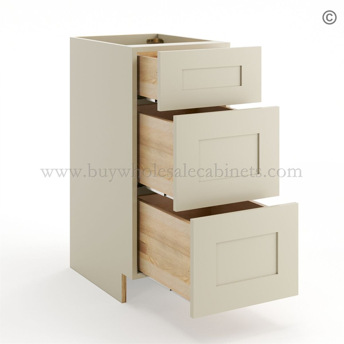 Frameless Ivory White Vanity Base Drawer Cabinet – 3 Drawers