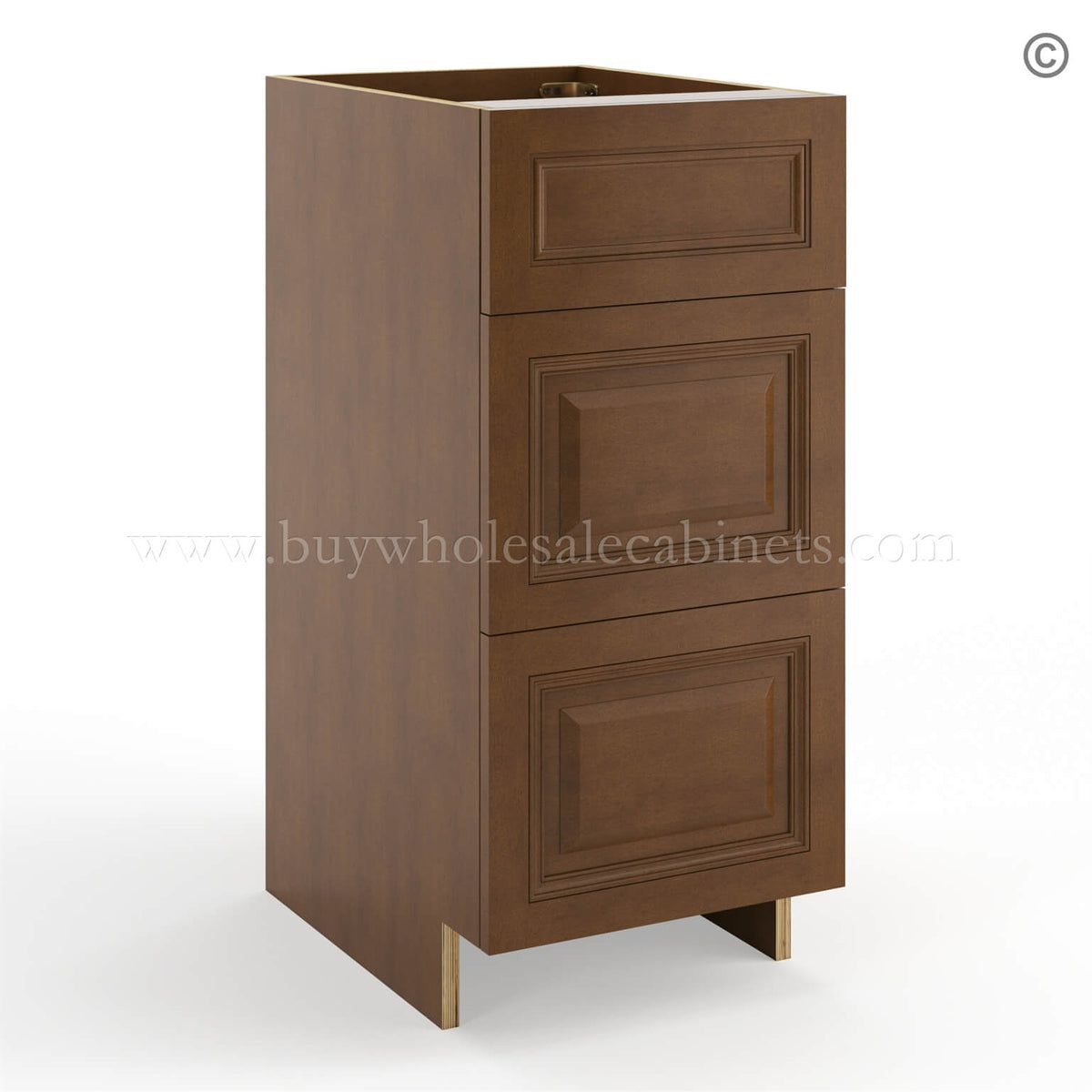 Frameless Classic Chestnut Vanity Base Drawer Cabinet – 3 Drawers