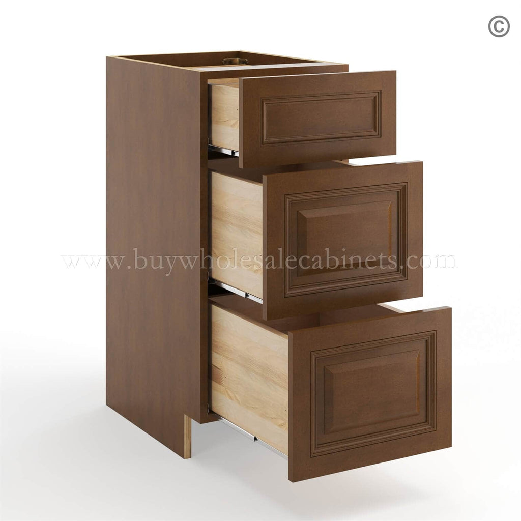 Frameless Classic Chestnut Vanity Base Drawer Cabinet – 3 Drawers