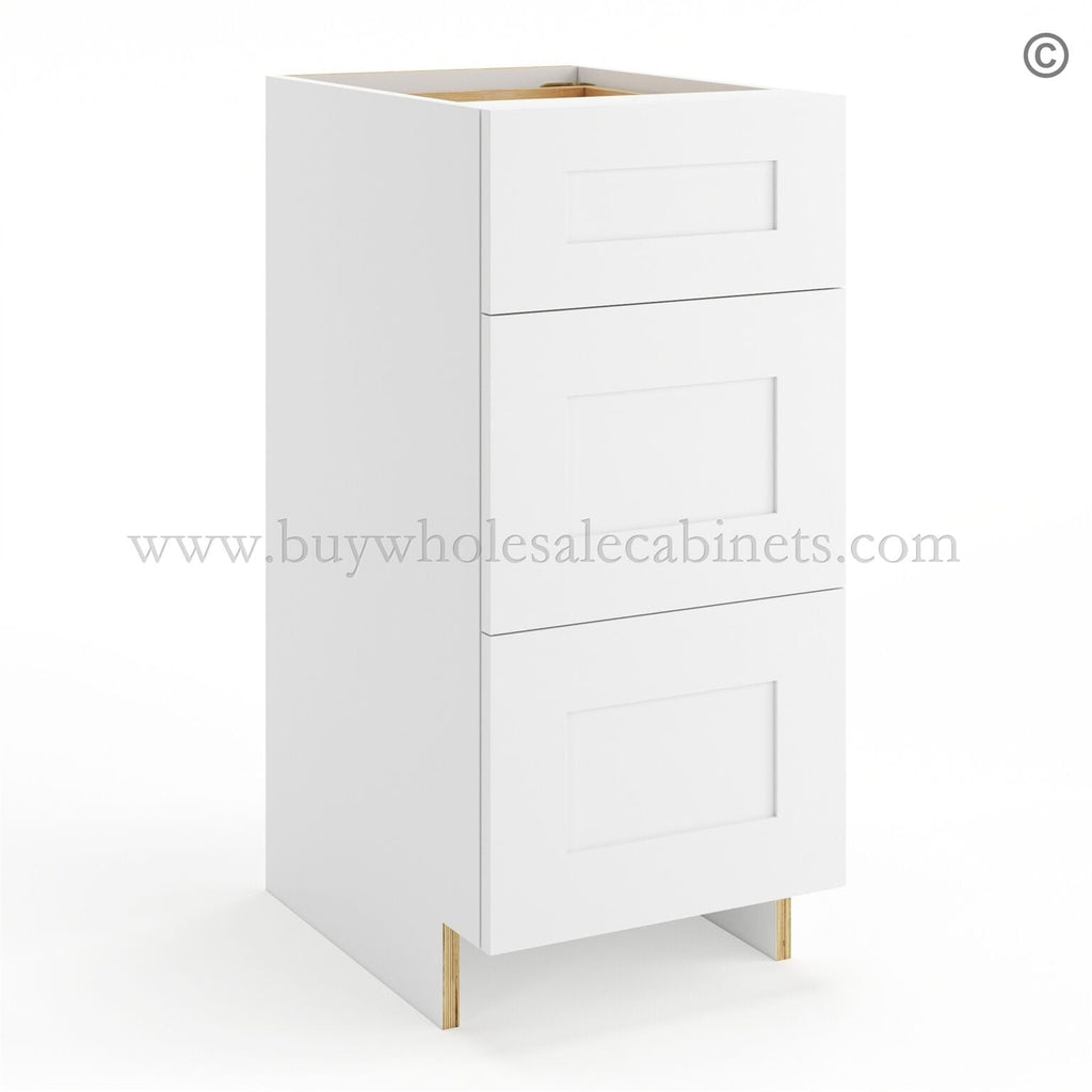 Frameless Modern White Shaker Vanity Base Drawer Cabinet – 3 Drawers