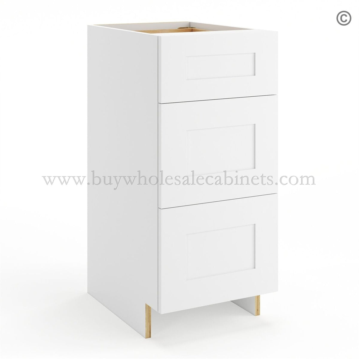 Frameless Modern White Shaker Vanity Base Drawer Cabinet – 3 Drawers