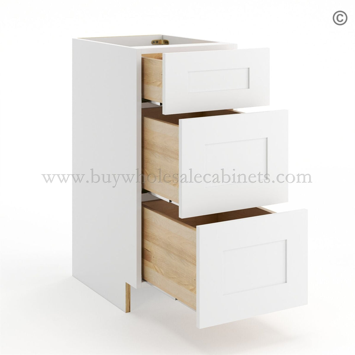 Frameless Modern White Shaker Vanity Base Drawer Cabinet – 3 Drawers