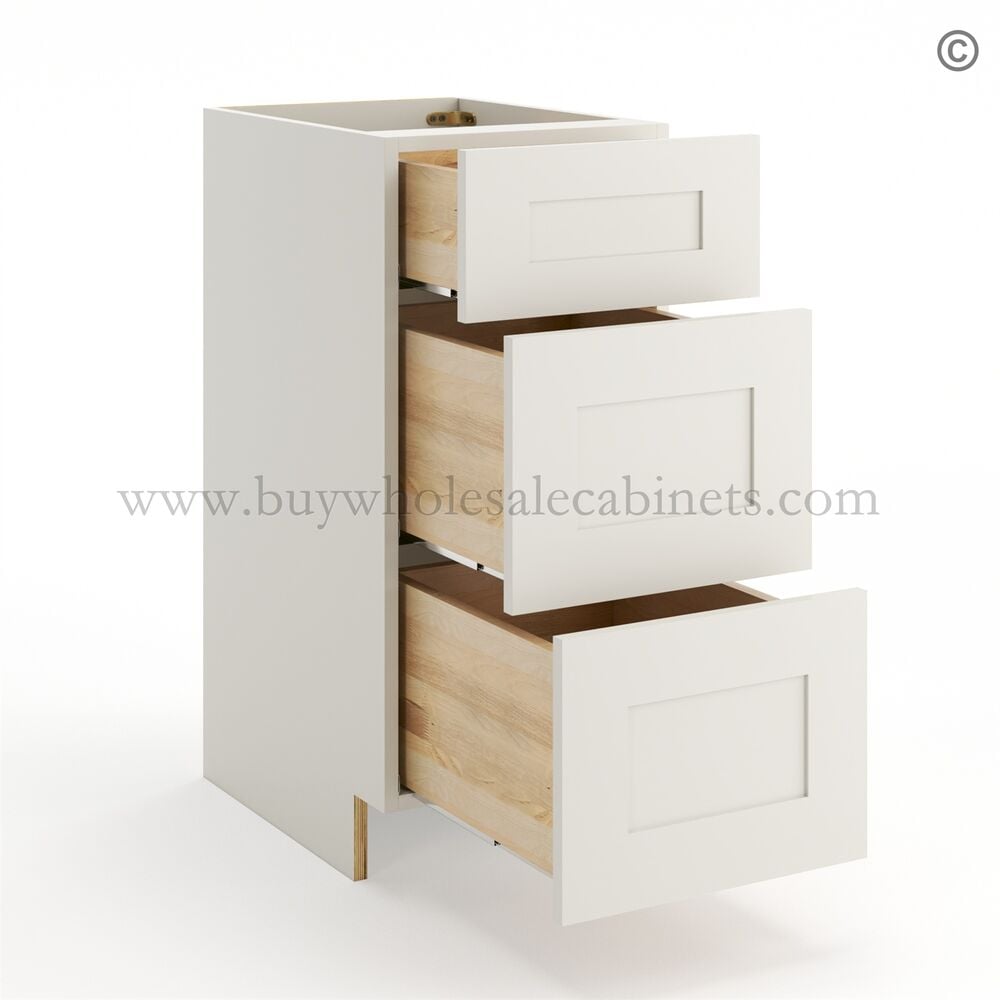 Frameless Pearl White Vanity Base Drawer Cabinet – 3 Drawers