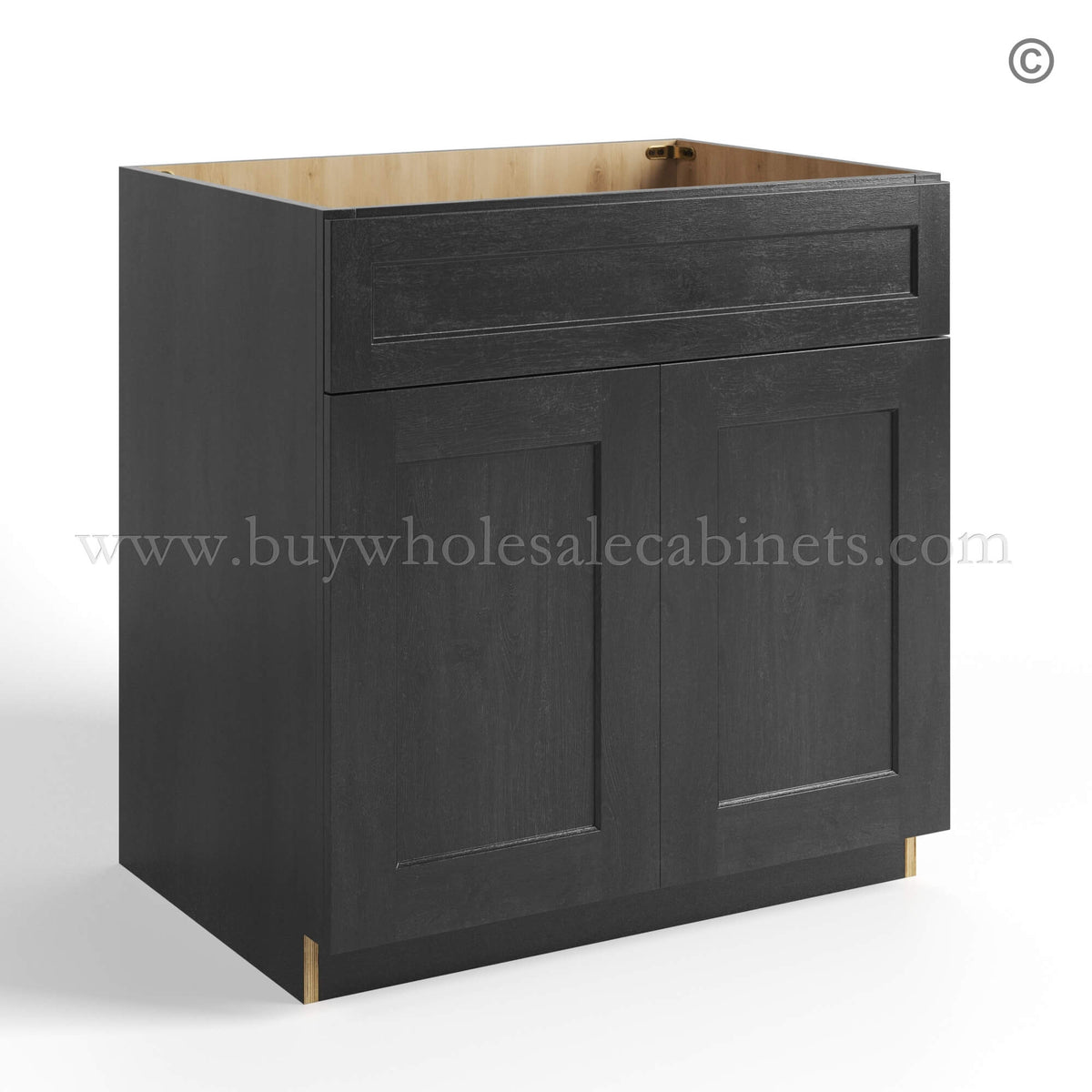 Charcoal Black Shaker Sink Base Double Door & 1 False Drawer