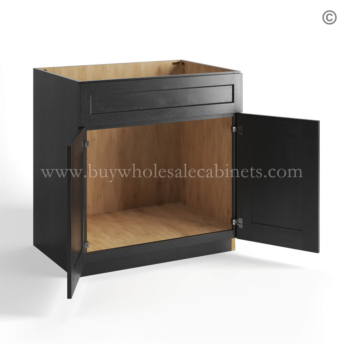 Charcoal Black Shaker Sink Base Double Door & 1 False Drawer