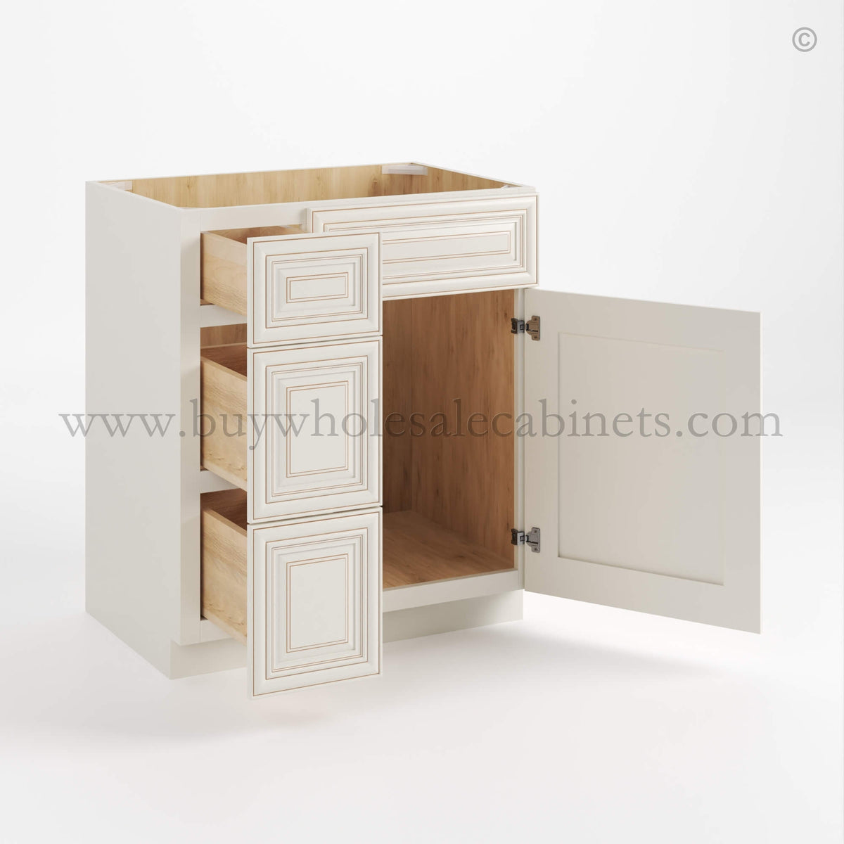 Charleston White Raised Panel 30″ W Vanity Combo with Drawers
