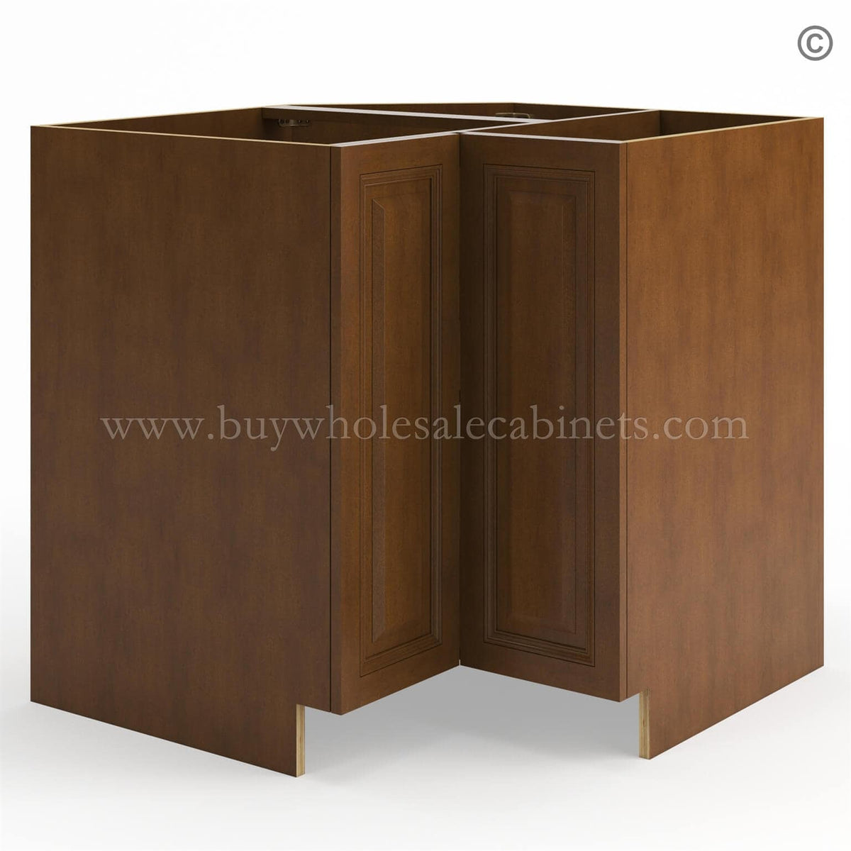 Frameless Classic Chestnut Base Cabinet With Metal Lazy Susan, Folding Doors