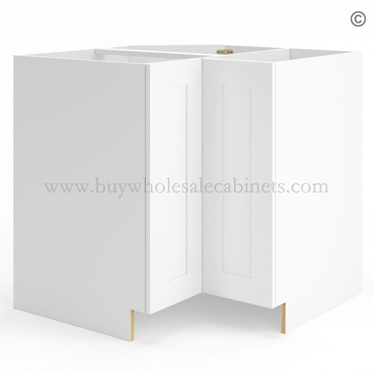 Frameless Modern White Shaker Base Cabinet With Metal Lazy Susan, Folding Doors
