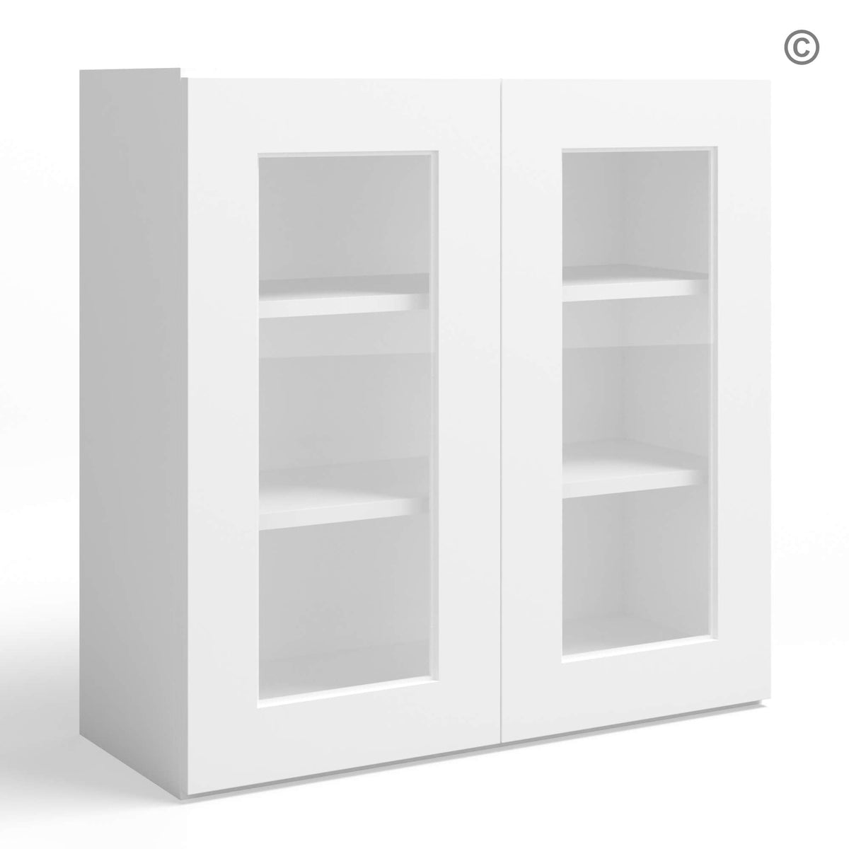 White Shaker 30″ H Double Door Wall Cabinet with Glass Doors