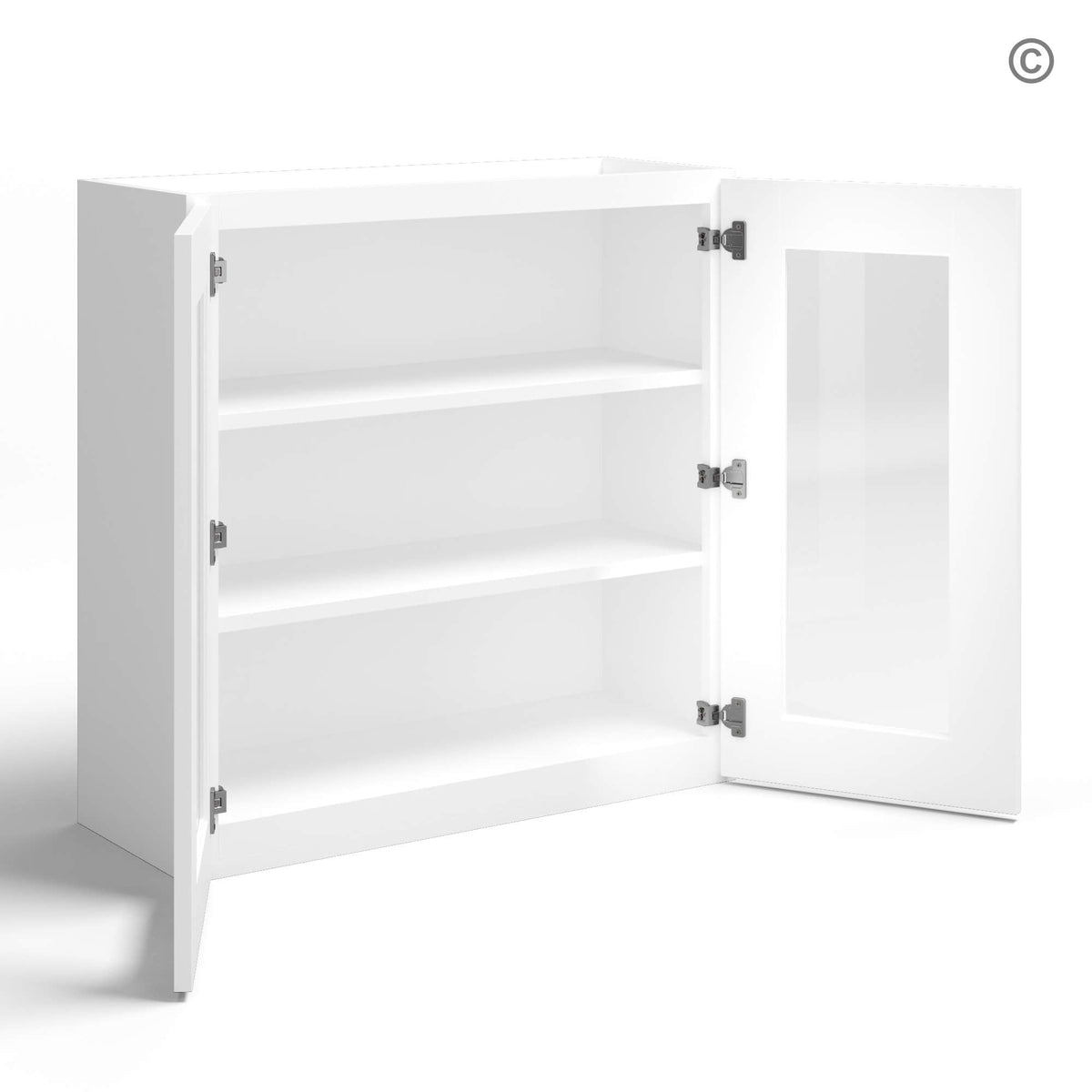 White Shaker 30″ H Double Door Wall Cabinet with Glass Doors