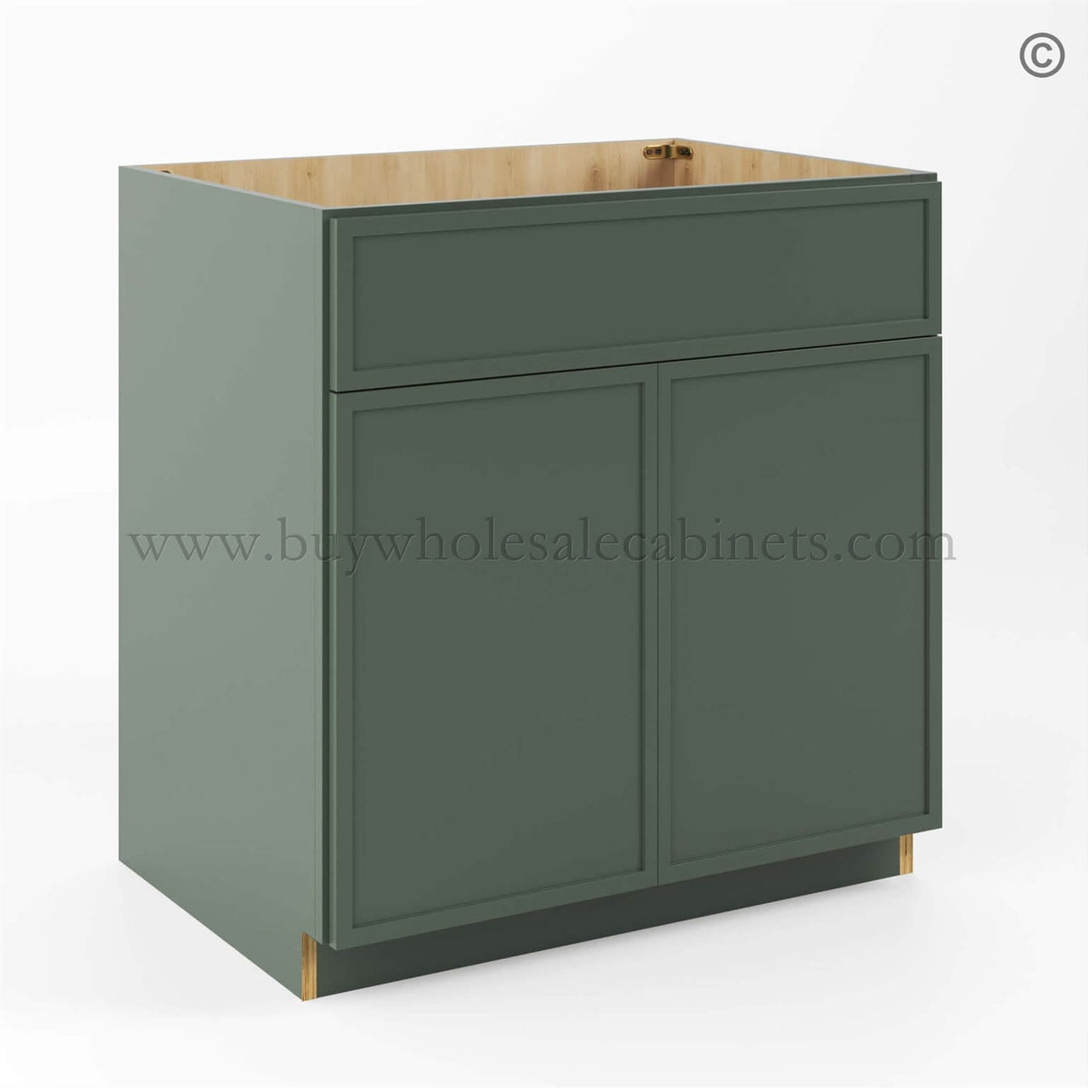Slim Shaker Green Sink Base Double Door and 1 False Drawer