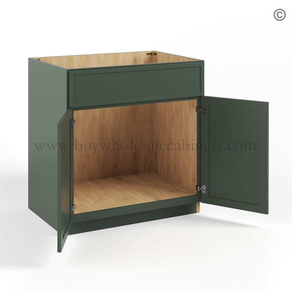Slim Shaker Green Sink Base Double Door and 1 False Drawer