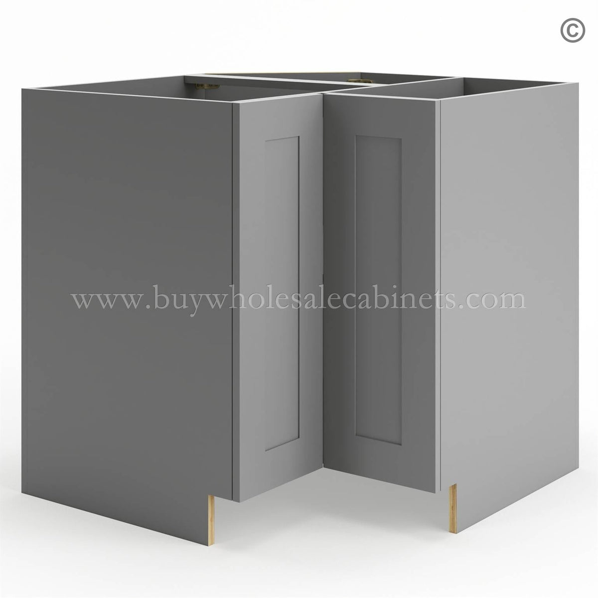 Frameless Graphite Gray Base Cabinet With Metal Lazy Susan, Folding Doors