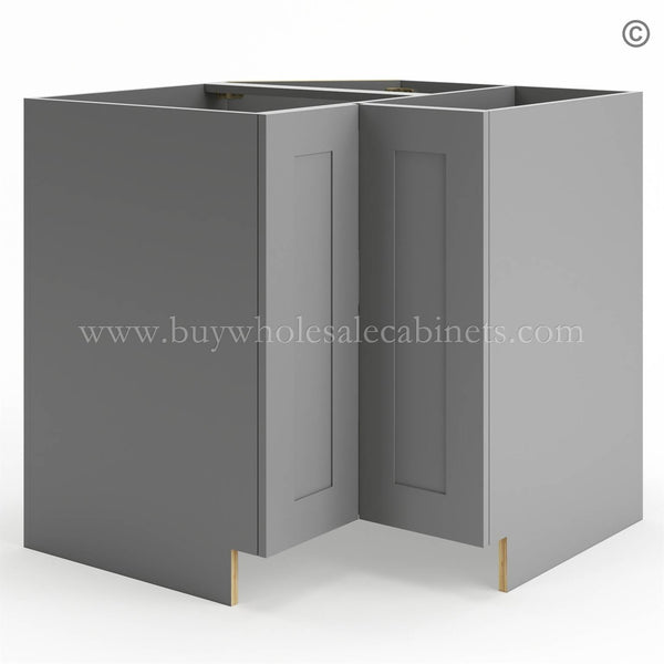 Frameless Graphite Gray Base Cabinet With Metal Lazy Susan, Folding Doors