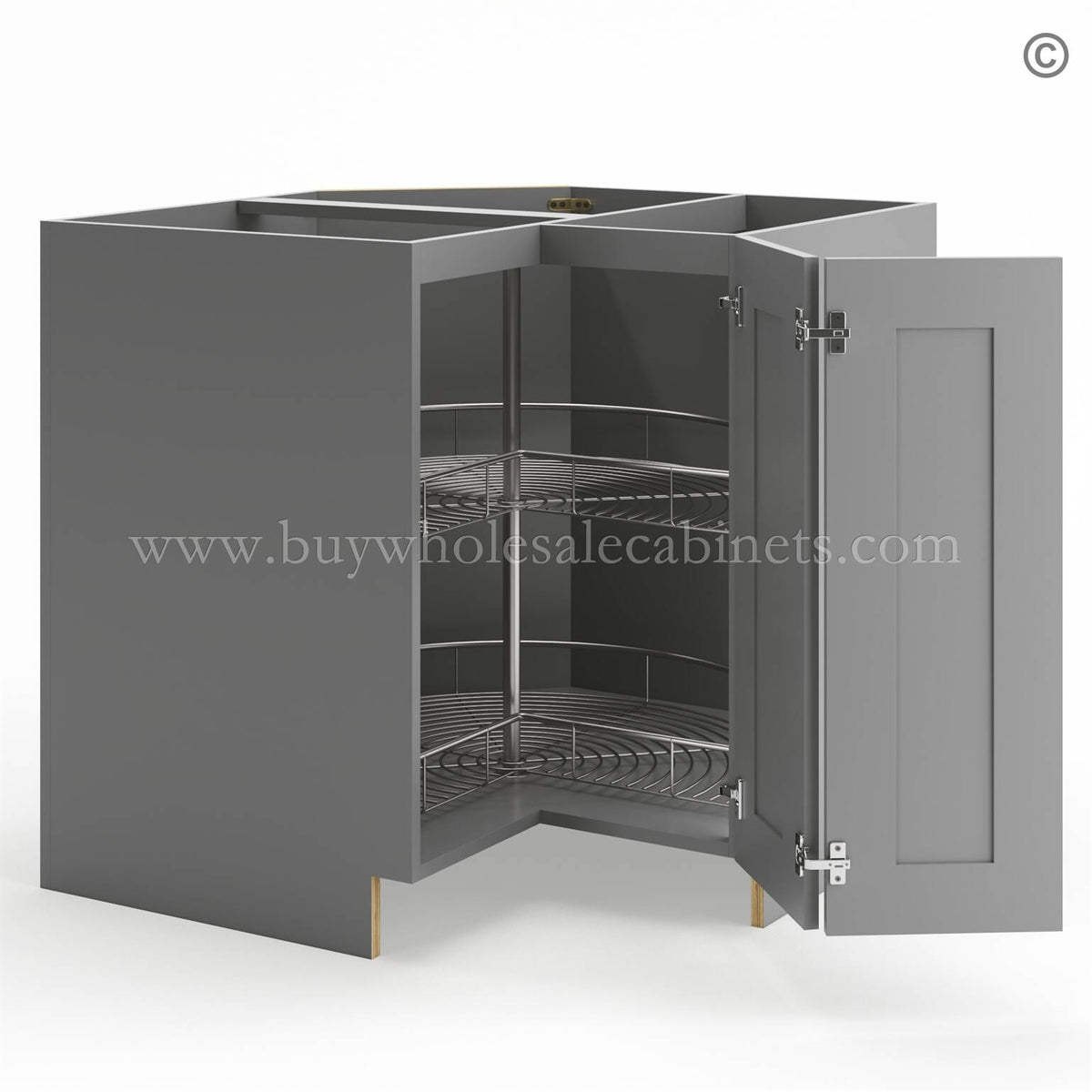 Frameless Graphite Gray Base Cabinet With Metal Lazy Susan, Folding Doors