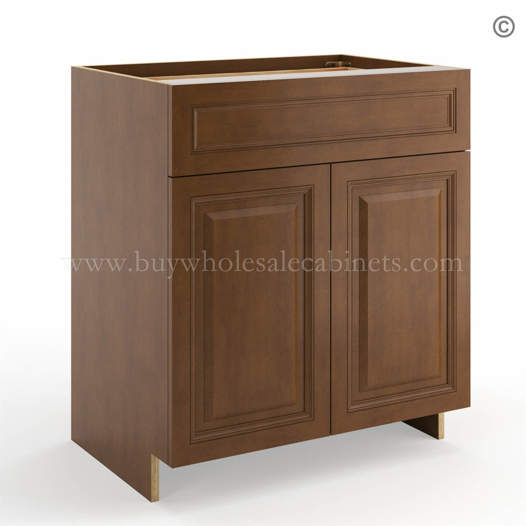 Frameless Classic Chestnut Vanity Sink Base Cabinet – 2 Doors And 1 False Drawer