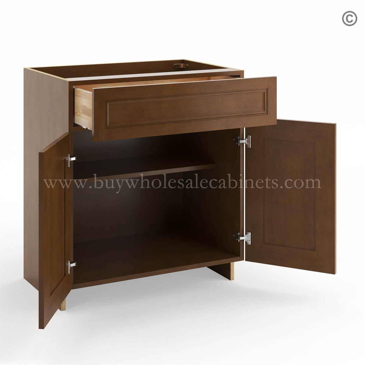 Frameless Classic Chestnut Vanity Sink Base Cabinet – 2 Doors And 1 False Drawer