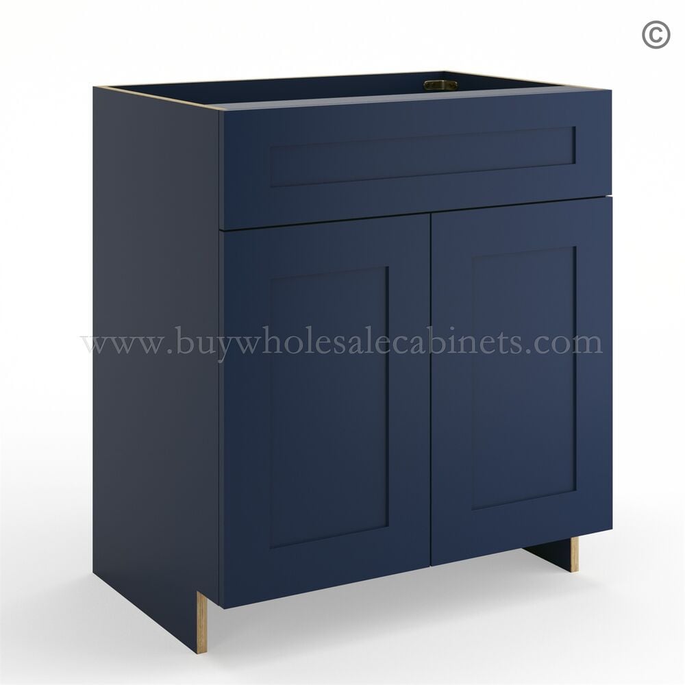 Frameless Oxford Blue Vanity Sink Base Cabinet – 2 Doors And 1 False Drawer