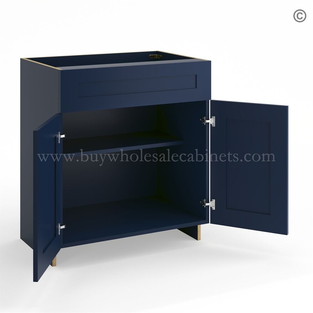 Frameless Oxford Blue Vanity Sink Base Cabinet – 2 Doors And 1 False Drawer