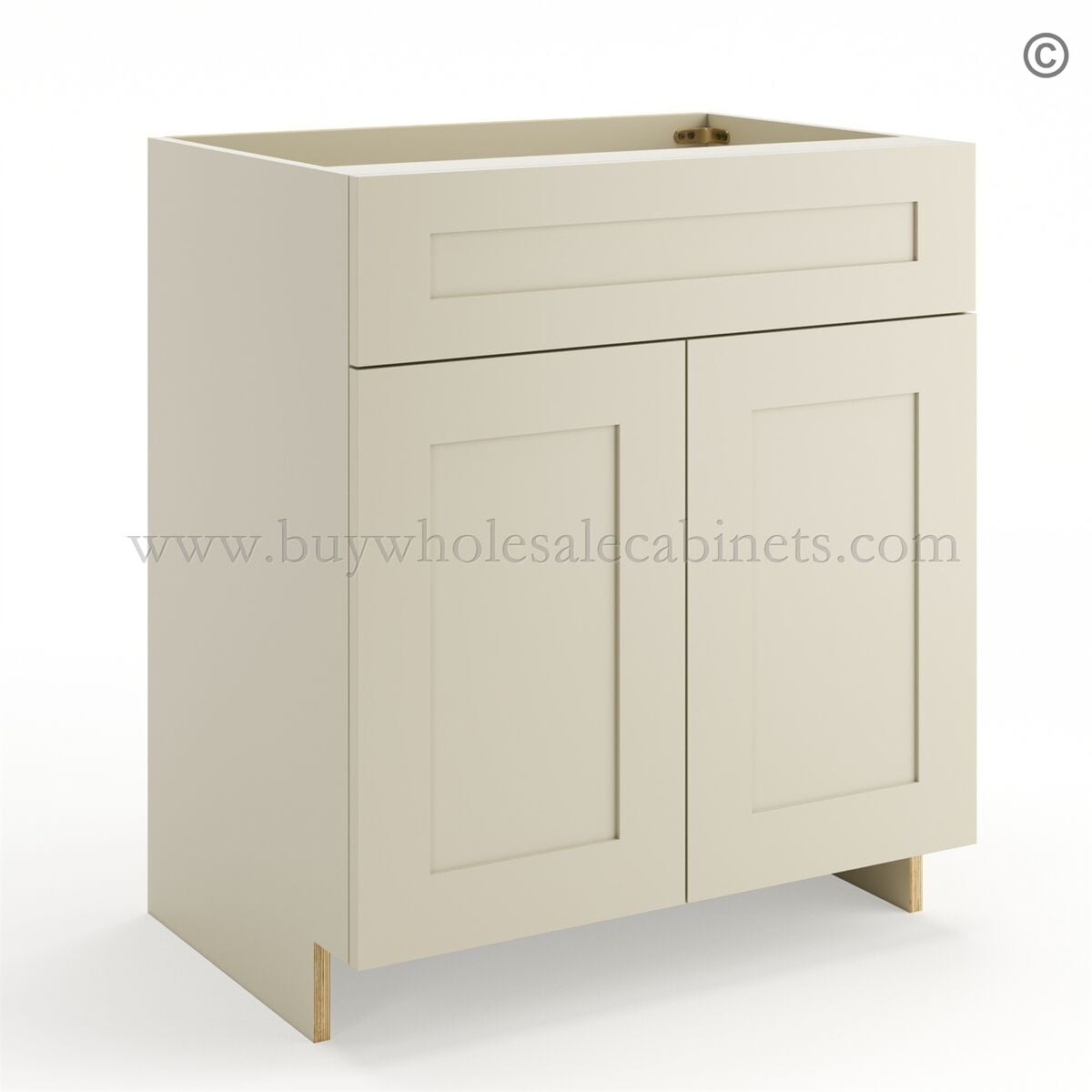 Frameless Ivory White Vanity Sink Base Cabinet – 2 Doors And 1 False Drawer