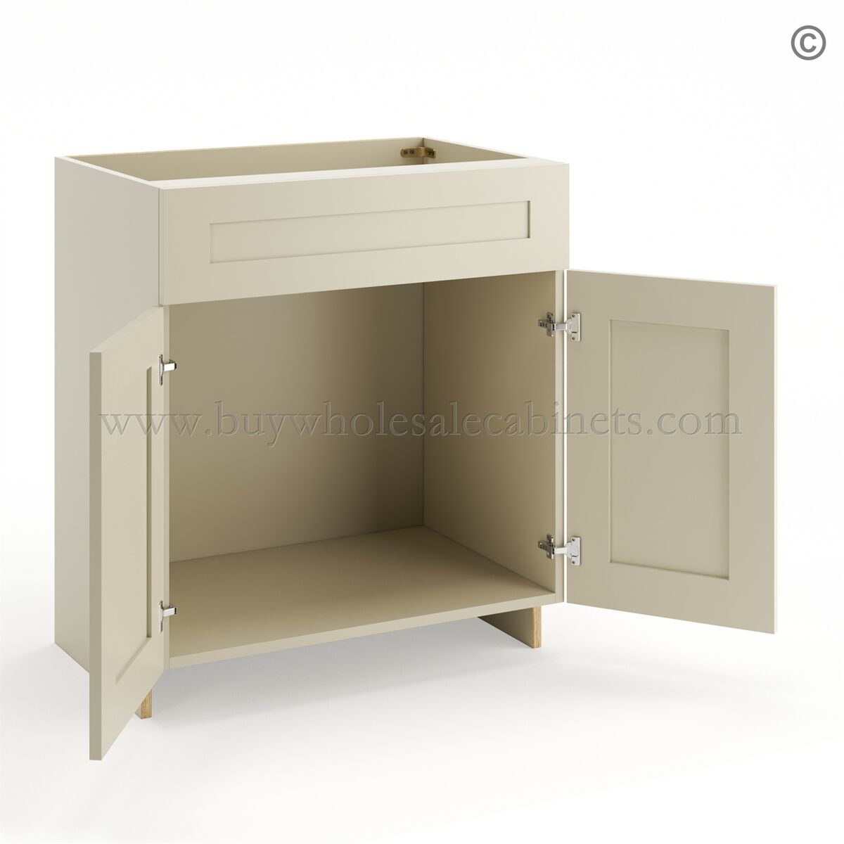 Frameless Ivory White Vanity Sink Base Cabinet – 2 Doors And 1 False Drawer