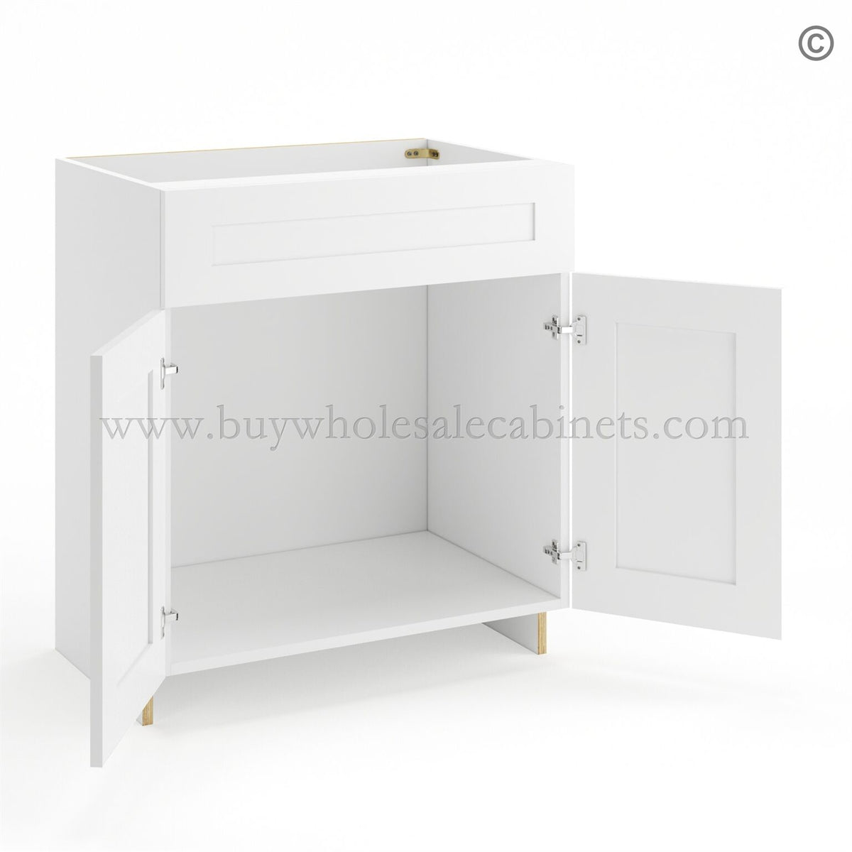 Frameless Modern White Shaker Vanity Sink Base Cabinet – 2 Doors And 1 False Drawer