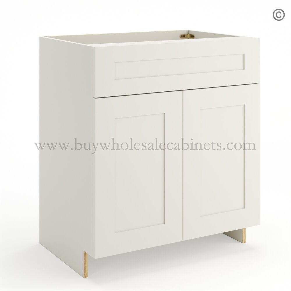 Frameless Pearl White Vanity Sink Base Cabinet – 2 Doors And 1 False Drawer