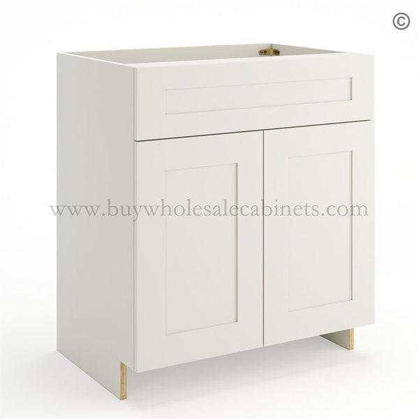 Frameless Pearl White Vanity Sink Base Cabinet – 2 Doors And 1 False Drawer