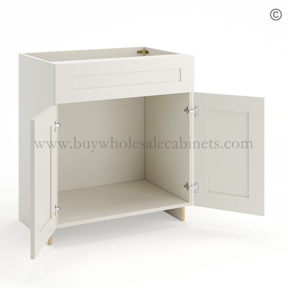 Frameless Pearl White Vanity Sink Base Cabinet – 2 Doors And 1 False Drawer