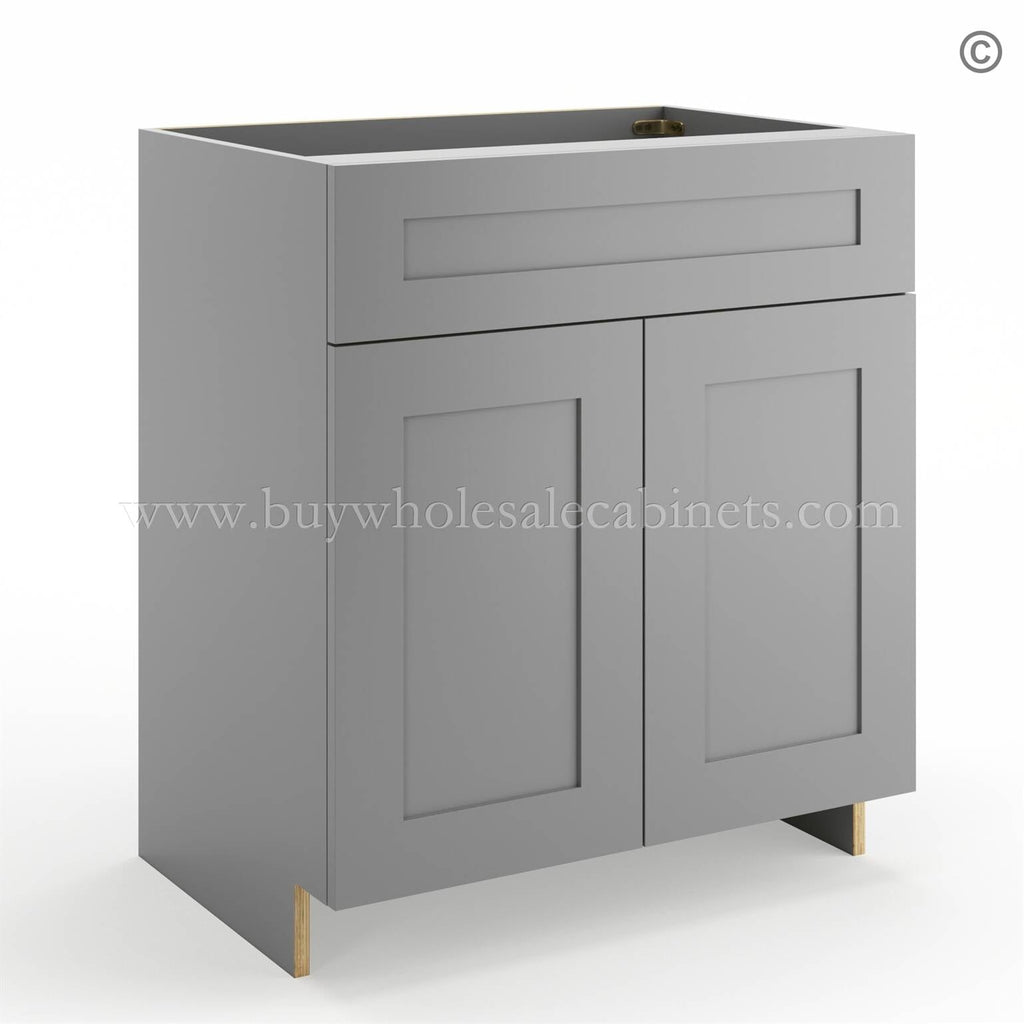 Frameless Graphite Gray Vanity Sink Base Cabinet – 2 Doors And 1 False Drawer