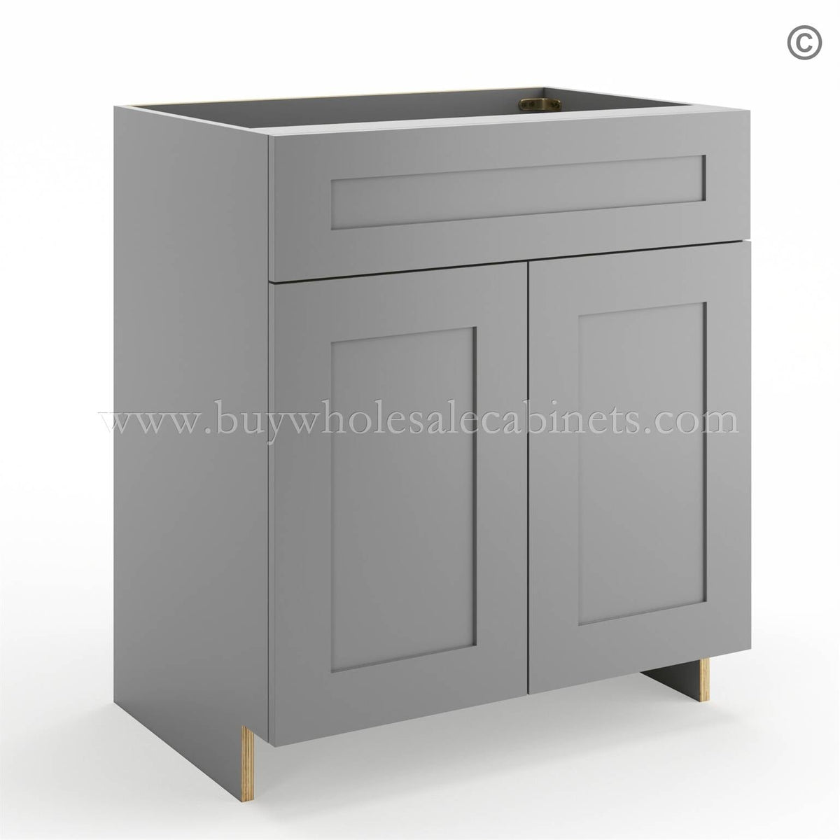 Frameless Graphite Gray Vanity Sink Base Cabinet – 2 Doors And 1 False Drawer